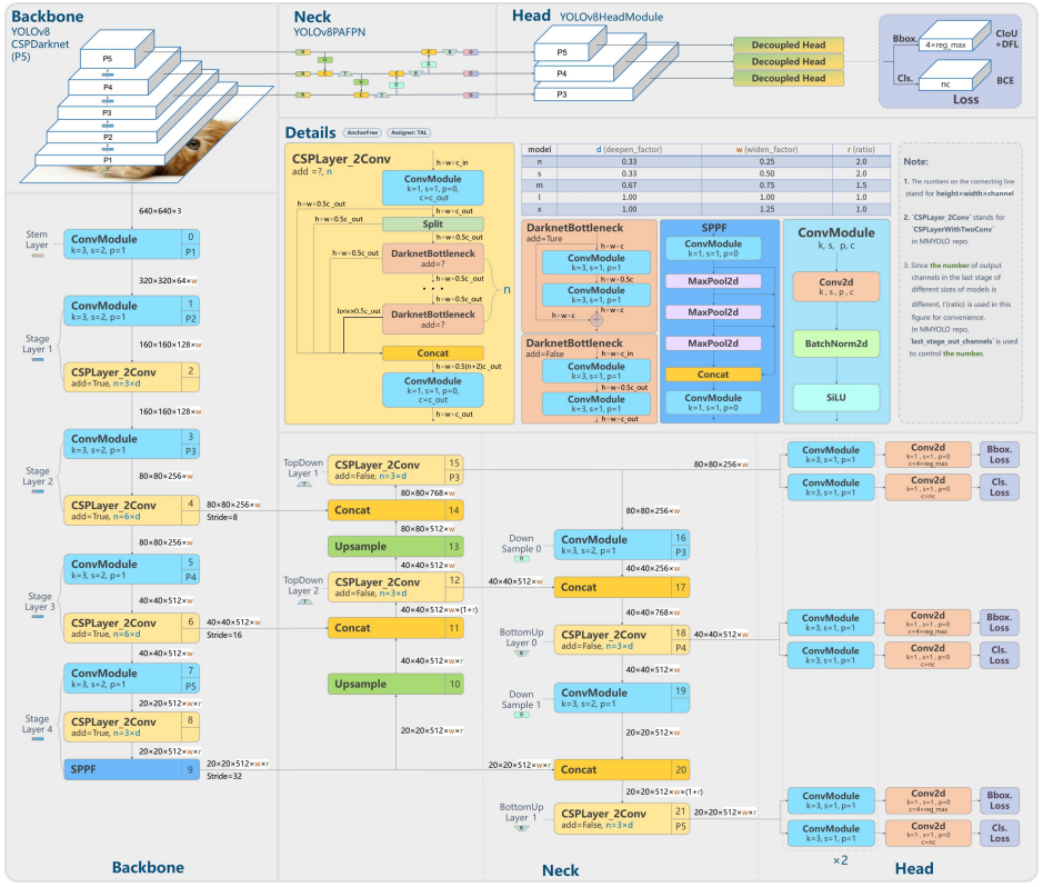 图2 整体结构图(源自https://github.com/open-mmlab/mmyolo/tree/dev/configs/yolov8)